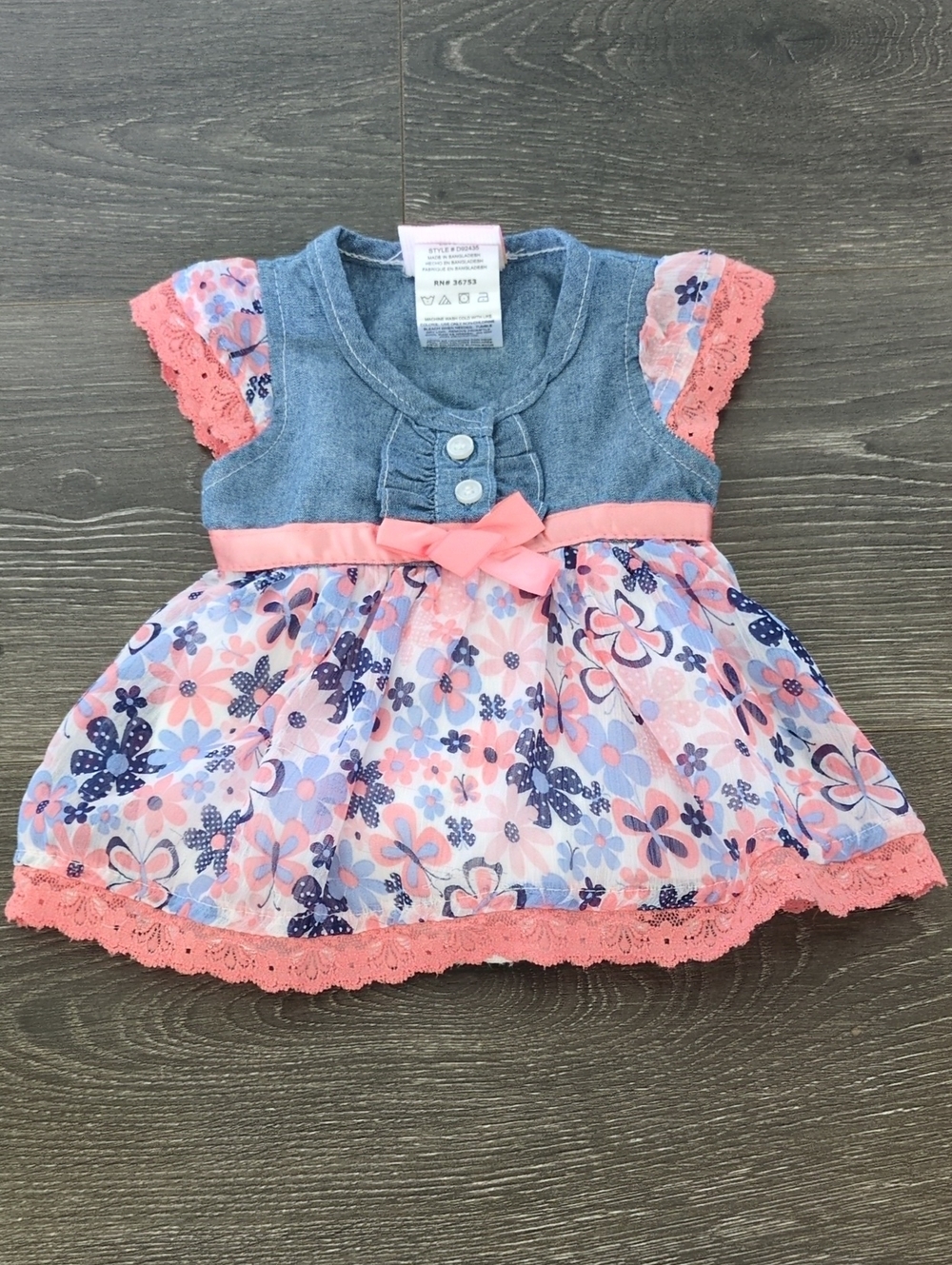 Toddler Coral Pink & Denim Floral Casual Dress